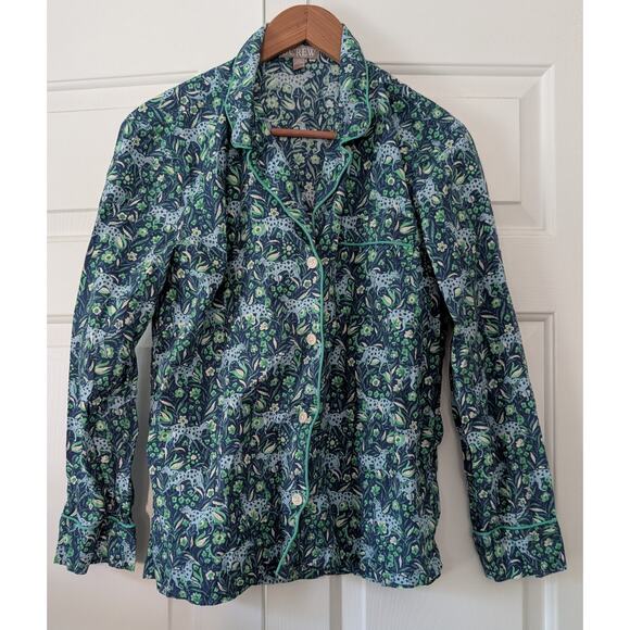 J. Crew Cotton Poplin Pajamas Fauna Floral Blue Leopard - Picture 3 of 13